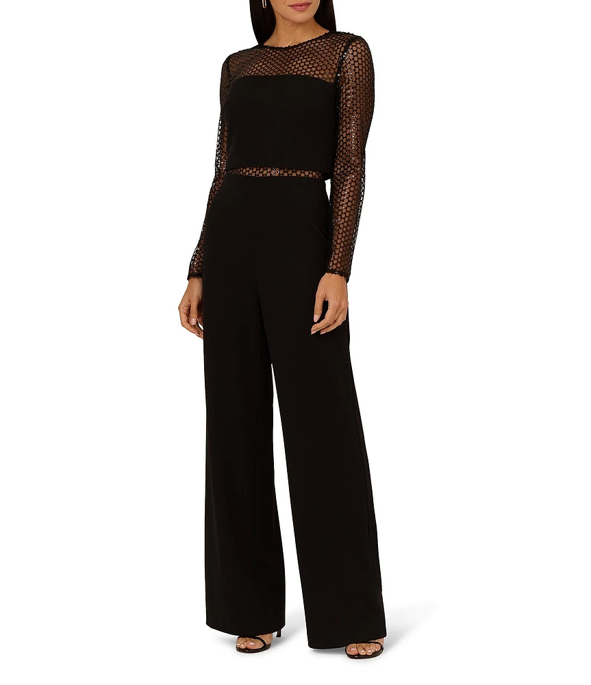 Adrianna by Adrianna Papell Crepe Knit Wide Leg Sequin Panel Jumpsuit