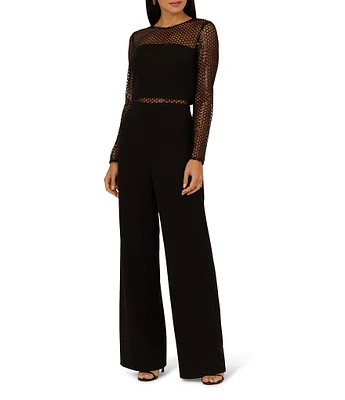 Adrianna by Adrianna Papell Crepe Knit Wide Leg Sequin Panel Jumpsuit