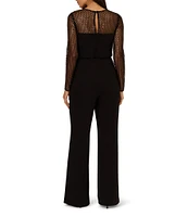 Adrianna by Adrianna Papell Crepe Knit Wide Leg Sequin Panel Jumpsuit