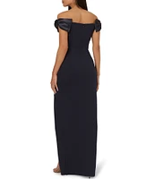 Adrianna by Adrianna Papell Crepe Off-the-Shoulder Bow Sleeve Side Slit Gown