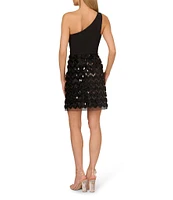 Adrianna by Adrianna Papell Crepe Sequin One-Shoulder Sleeveless Mini Dress