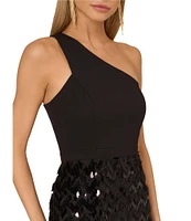 Adrianna by Adrianna Papell Crepe Sequin One-Shoulder Sleeveless Mini Dress