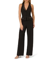 Adrianna by Adrianna Papell Crepe V-Neck Sleeveless Peplum Straight Leg Tuxedo Jumpsuit