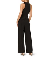 Adrianna by Adrianna Papell Crepe V-Neck Sleeveless Peplum Straight Leg Tuxedo Jumpsuit