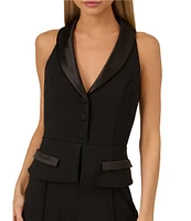 Adrianna by Adrianna Papell Crepe V-Neck Sleeveless Peplum Straight Leg Tuxedo Jumpsuit