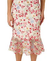 Adrianna by Adrianna Papell Embroidered Mesh Floral Print Square Neck Sleeveless Fit and Flare Midi Dress