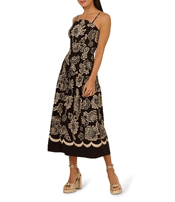 Adrianna by Adrianna Papell Floral Print Square Neck Sleeveless A-Line Midi Dress