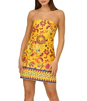 Adrianna by Adrianna Papell Floral Print Strapless Neck Sleeveless Ring A-Line Mini Dress