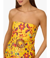 Adrianna by Adrianna Papell Floral Print Strapless Neck Sleeveless Ring A-Line Mini Dress