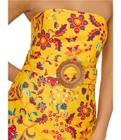 Adrianna by Adrianna Papell Floral Print Strapless Neck Sleeveless Ring A-Line Mini Dress