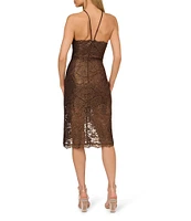 Adrianna by Adrianna Papell Foil Lace Halter Neck Sleeveless High Low Scallop Hem Midi Dress