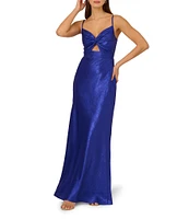 Adrianna by Adrianna Papell Foiled Chiffon V-Neck Sleeveless Front Twist Cutout Mermaid Dress