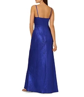 Adrianna by Adrianna Papell Foiled Chiffon V-Neck Sleeveless Front Twist Cutout Mermaid Dress