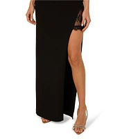 Adrianna by Adrianna Papell Halter Neck Lace Insert Knit Crepe Column Gown