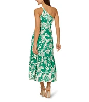 Adrianna by Adrianna Papell Knit Floral Print One-Shoulder Neck Sleeveless Fit and Flare Midi Dress