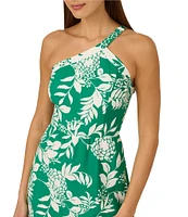 Adrianna by Adrianna Papell Knit Floral Print One-Shoulder Neck Sleeveless Fit and Flare Midi Dress
