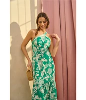 Adrianna by Adrianna Papell Knit Floral Print One-Shoulder Neck Sleeveless Fit and Flare Midi Dress