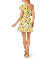 Adrianna by Adrianna Papell Lemon Fruit Print One-Shoulder Neck Sleeveless A-Line Mini Dress