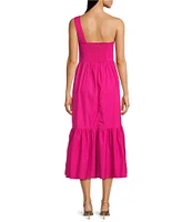 Adrianna by Adrianna Papell One Shoulder Sleeveless 3D Flower Tiered Midi Dress