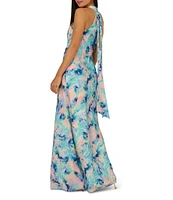 Adrianna by Adrianna Papell Printed Satin Halter Neck Column Dress