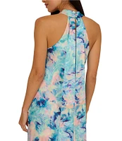 Adrianna by Adrianna Papell Printed Satin Halter Neck Column Dress