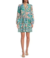 Adrianna by Adrianna Papell Abstract Printed Surplice V-Neck Long Sleeve Dress