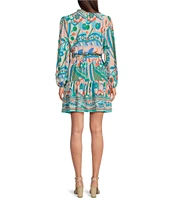 Adrianna by Adrianna Papell Abstract Printed Surplice V-Neck Long Sleeve Dress