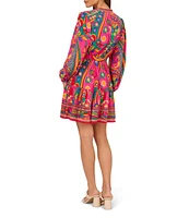 Adrianna by Adrianna Papell Abstract Printed Surplice V-Neck Long Sleeve Dress