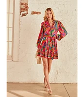 Adrianna by Adrianna Papell Abstract Printed Surplice V-Neck Long Sleeve Dress