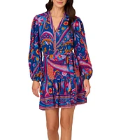 Adrianna by Adrianna Papell Abstract Printed Surplice V-Neck Long Sleeve Dress