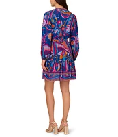 Adrianna by Adrianna Papell Abstract Printed Surplice V-Neck Long Sleeve Dress