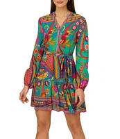 Adrianna by Adrianna Papell Abstract Printed Surplice V-Neck Long Sleeve Dress