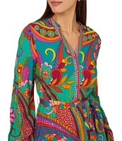 Adrianna by Adrianna Papell Abstract Printed Surplice V-Neck Long Sleeve Dress