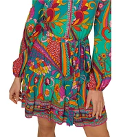 Adrianna by Adrianna Papell Abstract Printed Surplice V-Neck Long Sleeve Dress