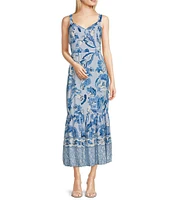 Adrianna by Adrianna Papell Printed Sweetheart Neck Sleeveless Midi Dress