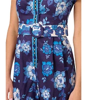 Adrianna by Adrianna Papell Short Sleeve Belted Floral Printed Cotton Romper