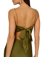 Adrianna by Adrianna Papell Sleeveless Beaded Strap Stretch Satin Sheath Gown