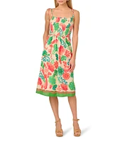 Adrianna by Adrianna Papell Smocked Floral Print Square Neck A-Line Knee Length Dress