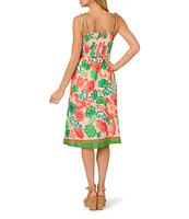Adrianna by Adrianna Papell Smocked Floral Print Square Neck A-Line Knee Length Dress