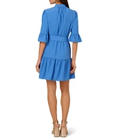 Adrianna by Adrianna Papell Split V-Neck 3/4 Bell Sleeve Belted Flounce Hem Shirt Dress