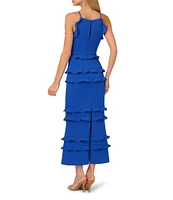 Adrianna by Adrianna Papell Square Neck Sleeveless Flounce Trim Column Gown