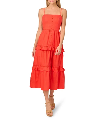 Adrianna by Adrianna Papell Square Neck Sleeveless Tiered A-Line Midi Dress