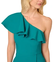 Adrianna by Adrianna Papell Stretch Crepe One Shoulder Ruffle Neck Asymmetrical Hem Wrap Waist Dress