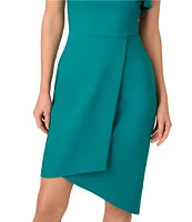 Adrianna by Adrianna Papell Stretch Crepe One Shoulder Ruffle Neck Asymmetrical Hem Wrap Waist Dress