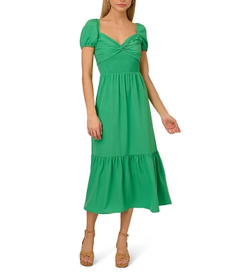 Adrianna by Adrianna Papell Sweetheart Neck Short Sleeve Twist Front Midi Dress