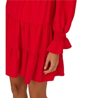 Adrianna by Adrianna Papell V Neck Long Sleeve Tiered A-Line Mini Dress