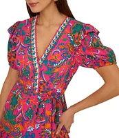 Adrianna by Adrianna Papell V-Neck Short Sleeve Printed Flounce Hem Shift Dress