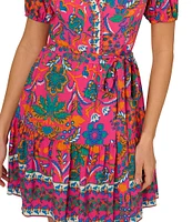 Adrianna by Adrianna Papell V-Neck Short Sleeve Printed Flounce Hem Shift Dress