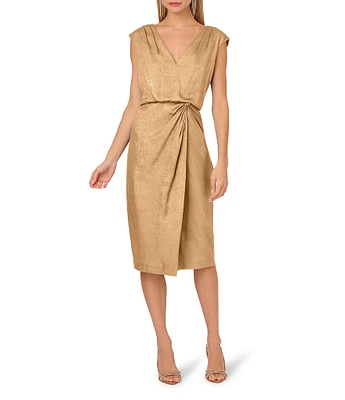 Adrianna by Adrianna Papell V-neck Side Draped Foiled Chiffon Blouson Dress