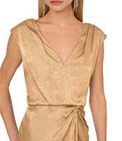 Adrianna by Adrianna Papell V-neck Side Draped Foiled Chiffon Blouson Dress